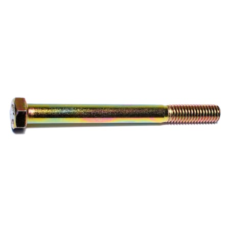 Grade 8, 3/8-16 Hex Head Cap Screw, Zinc & Yellow Plated Steel, 4 In L, 25 PK